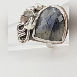 LABRADORITE FLORAL RING HANDMADE IN STERLING SILVER METAL SIZE 8.5